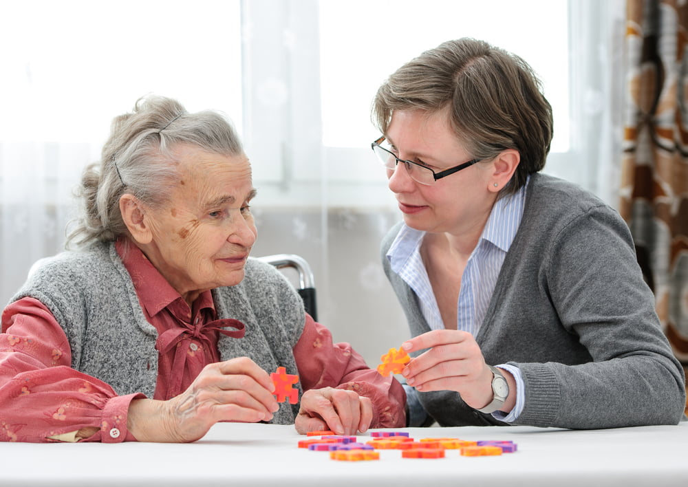 a social worker looking after an elderly person